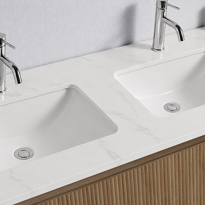 Baiachi Clermont 1200 Fluted Timber Bathroom Vanity Wall Hung Calacatta Stone Double Undercounter Basin