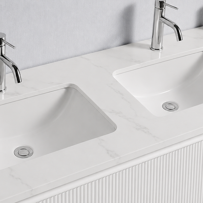 Baiachi Clermont 1200 White Fluted Wall Hung Bathroom Vanity Calacatta Stone Double Undercounter Basin