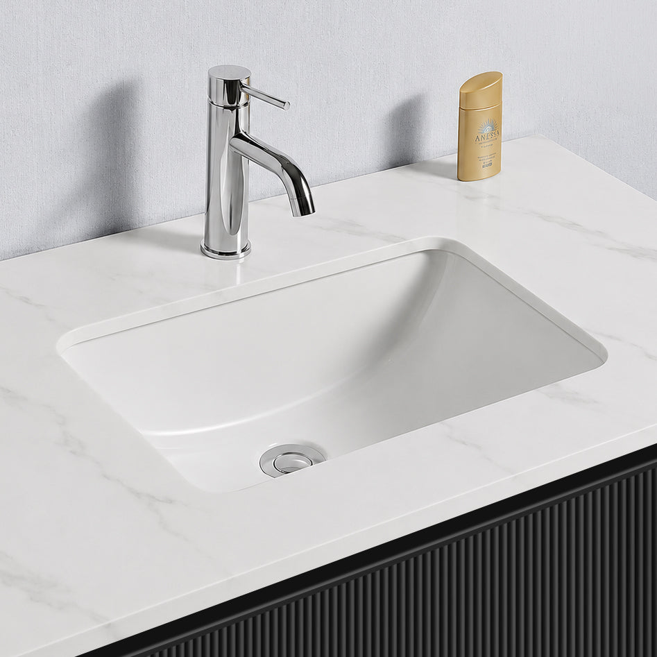 Baiachi Clermont 1200 Black Fluted Wall Hung Bathroom Vanity Calacatta Stone Undercounter Basin