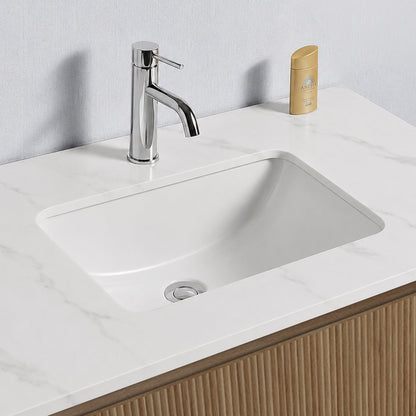 Baiachi Clermont 600 Fluted Timber Bathroom Vanity Wall Hung Calacatta Stone Undercounter Basin