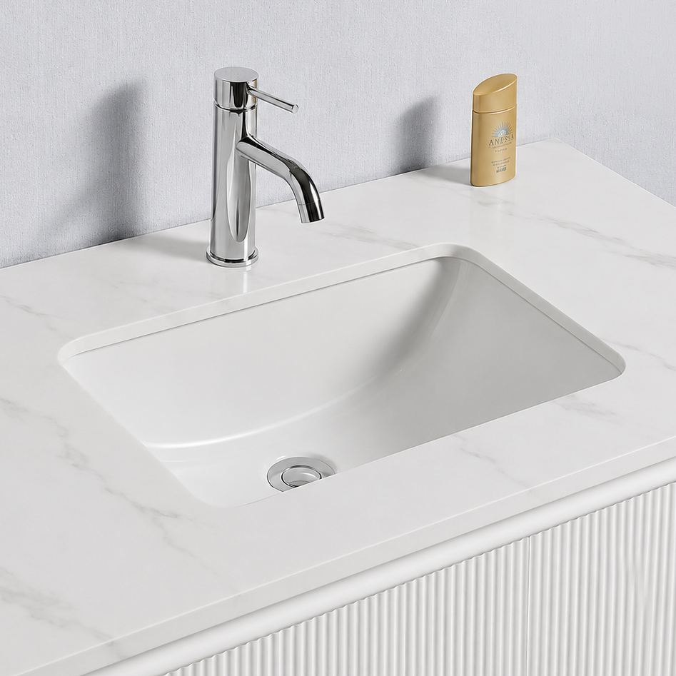Baiachi Clermont 1200 White Fluted Wall Hung Bathroom Vanity Calacatta Stone Undercounter Basin