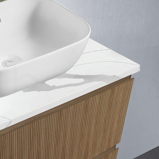 Baiachi Clermont 900 Fluted Timber Bathroom Vanity Wall Hung Calacatta Stone
