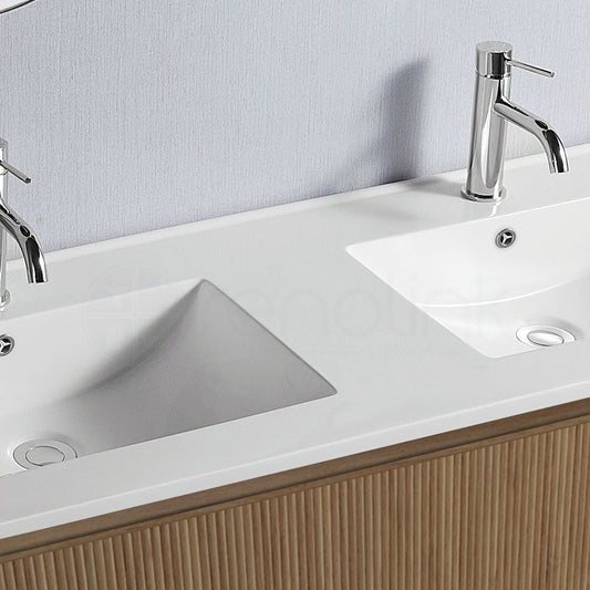 Baiachi Clermont 1200 Fluted Timber Bathroom Vanity Wall Hung Double Ceramic Basin