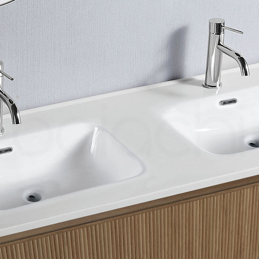 Baiachi Clermont 1200 Fluted Timber Bathroom Vanity Wall Hung Double Ceramic Basin