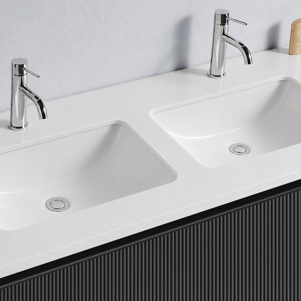 Baiachi Clermont 1200 Black Fluted Wall Hung Bathroom Vanity White Stone Double Undercounter Basin