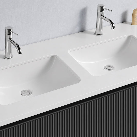 Baiachi Clermont 1200 Black Fluted Wall Hung Bathroom Vanity White Stone Double Undercounter Basin