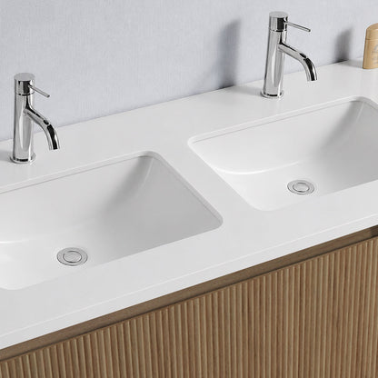 Baiachi Clermont 1200 Fluted Timber Bathroom Vanity Wall Hung White Stone Double Undercounter Basin