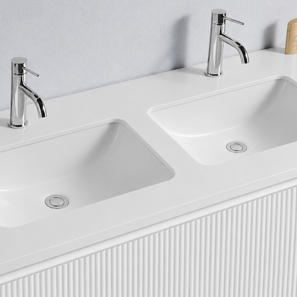Baiachi Clermont 1200 White Fluted Wall Hung Bathroom Vanity White Stone Double Undercounter Basin