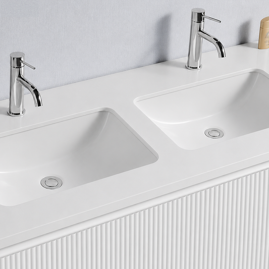 Baiachi Clermont 1200 White Fluted Wall Hung Bathroom Vanity White Stone Double Undercounter Basin