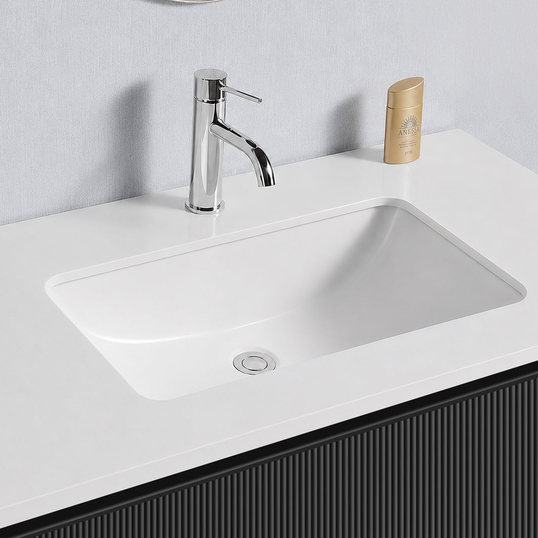Baiachi Clermont 750 Black Fluted Wall Hung Bathroom Vanity White Stone Undercounter Basin
