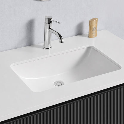 Baiachi Clermont 600 Black Fluted Wall Hung Bathroom Vanity White Stone Undercounter Basin
