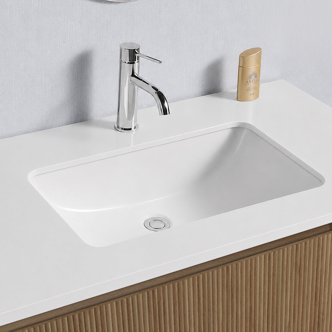 Baiachi Clermont 900 Fluted Timber Bathroom Vanity Wall Hung White Stone Undercounter Basin