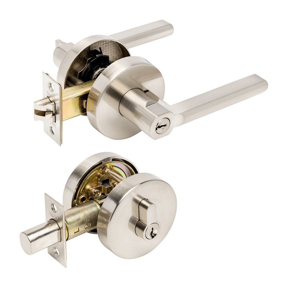 Aldo Door Handle Lever On Round Rose Combination Set Brushed Nickel