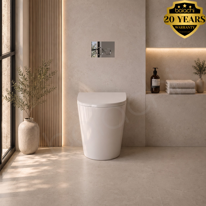 Baiachi Habana Tornado Rimless Quiet Flush In Wall Toilet Suite with Round Chrome Flushing Buttons