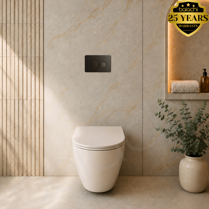 Baiachi Involution Rimless In Wall Tornado Toilet Suite with Round Stainless Steel Antique Bronze Flushing Buttons BTW2