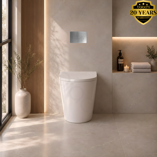 Habana Tornado Rimless Quiet Flush In Wall Toilet Suite with Round Stainless Steel Flushing Buttons