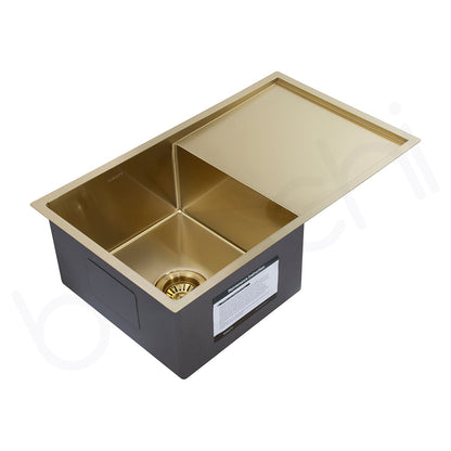 Baiachi 750x450 Handmade Kitchen Stainless Steel Sink Single Bowl Drainer Top Undermount Brushed Gold