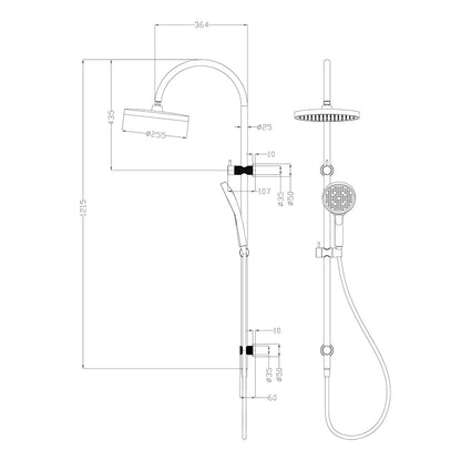 Linie Round Multi-Function Shower Set Brushed Nickel 250mm
