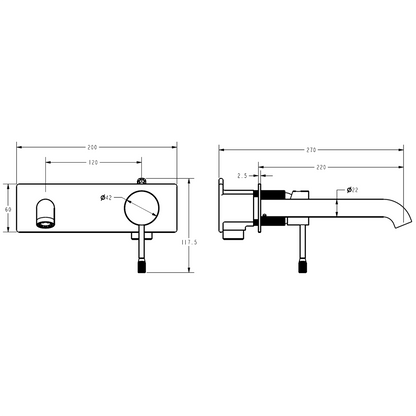 Linie Wall Basin Mixer 220mm Spout Matte Black