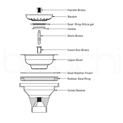 Baiachi Stainless Steel Basket Kitchen Sink Waste 50mm Brushed Gold
